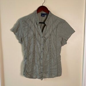Sonoma Womens Blouse T-Shirt Button Down Utility Green 100% Cotton Size L